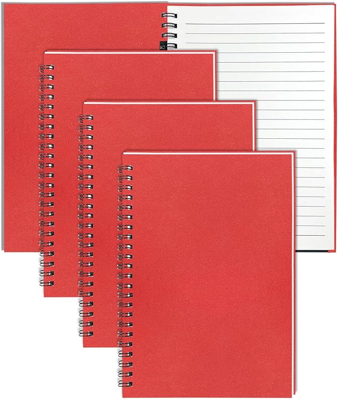 GINMLYDA 4Pack Small Spiral Notebook A5, 8.25x5.5β 120 Lined Pages Wide Ruled Spiral Journal Bulk Blank Kraft Cover Spiral Bound Notebook & Writing Pads for Home Office Meeting Work Note Taking