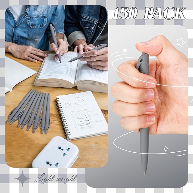 Fulmoon 150 Pcs Ink Click Pens Bulk Gel Writing Retractable Ballpoint Pens 1.0 mm Medium Point No Bleed Bulk for Office Supplies Teacher Stationery(Grey)