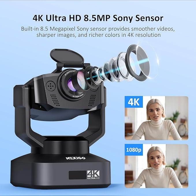Zoom Certified, NexiGo N990 (Gen 2) 4K PTZ Webcam, Video Conference Camera System with 5X Digital Zoom, Sony_Starvis Sensor, Position Preset, Dual Stereo Mics, 3.5mm Audio Jacks for External Mics