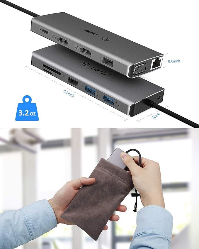 TOTU 13-in-1 USB-C Hub with Ethernet, 4K HDMI, VGA, PD, SD/TF Cards Reader, Mic/Audio Docking Station for MacBook Pro Air XPS and Other USB-C Laptops