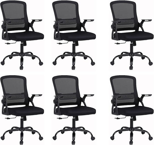 Modern Ergonomic Office Chair, Black, Mesh Back, Flip-up Armrests, Adjustable Height, 300 lbs Capacity