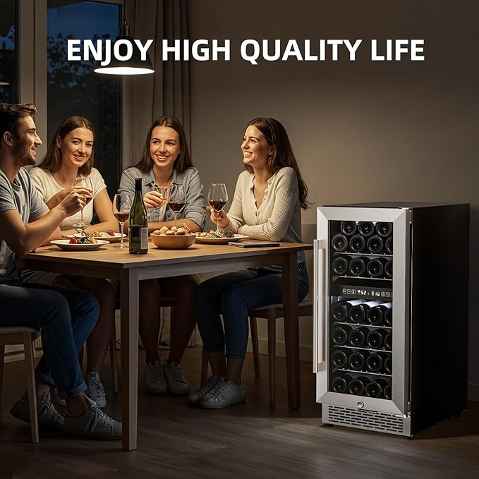 Antarctic Star Wine Fridge 15 Inch Wine Cooler Refrigerator,27 Bottles Dual Zone Freestanding or Bulit-in Wine Cooler Fridge with Stainless Steel Double-Layer Tempered Glass Door,3.1cu.ft