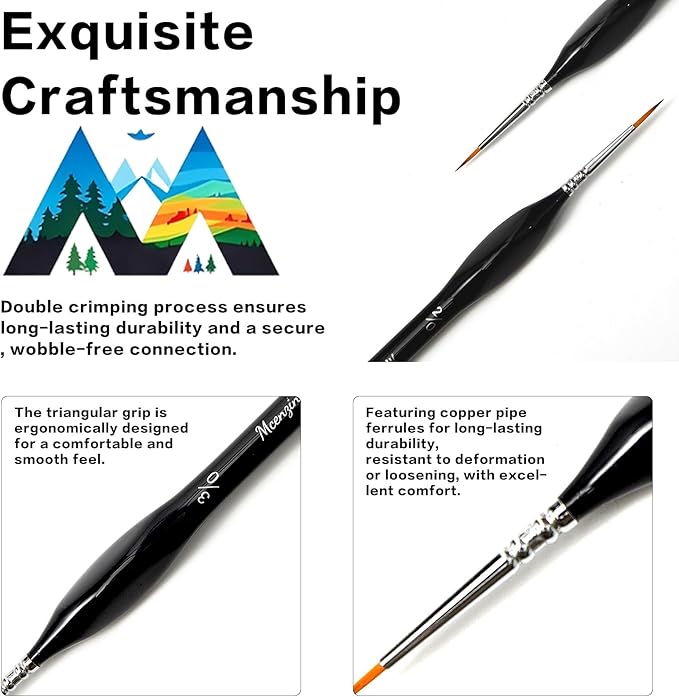 10 Pieces Exquisite Detail Paint Brush Set with Copper Tube and Special Double - Wire - Binding Process,Birch Wood Pen,Triangular Grip. Suitable Oil, Watercolour, Acrylic, Digital Painting