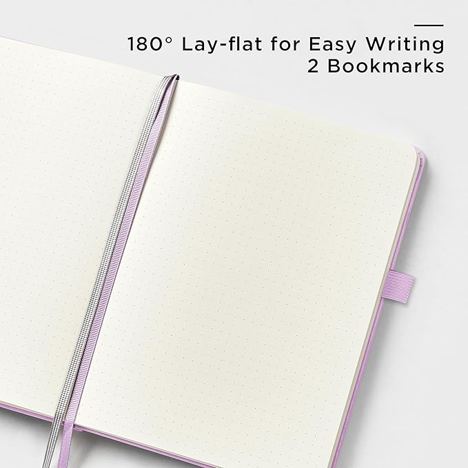 &And Per Se Dotted Journal Notebook, A5 Hardcover Leather Bullet Dotted Journal, 160 Pages 100 gsm Thick Dotted Paper,3 Sheets of Stickers Included - 5.7'' x 8'' (Light lavender)