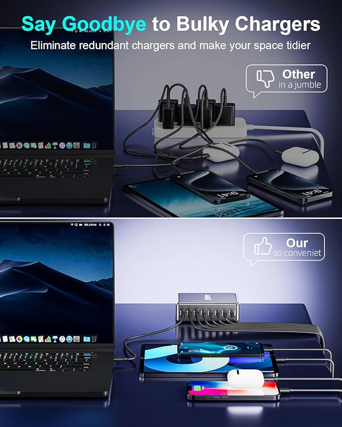 440W Fast USB C GAN Charger Block 8 Port Charging Station HUB Brick Dual PD PPS 100W Wall Charger Compatible with MacBook Pro/Air/All iPad iPhone 16/15/14/13/Pro Max