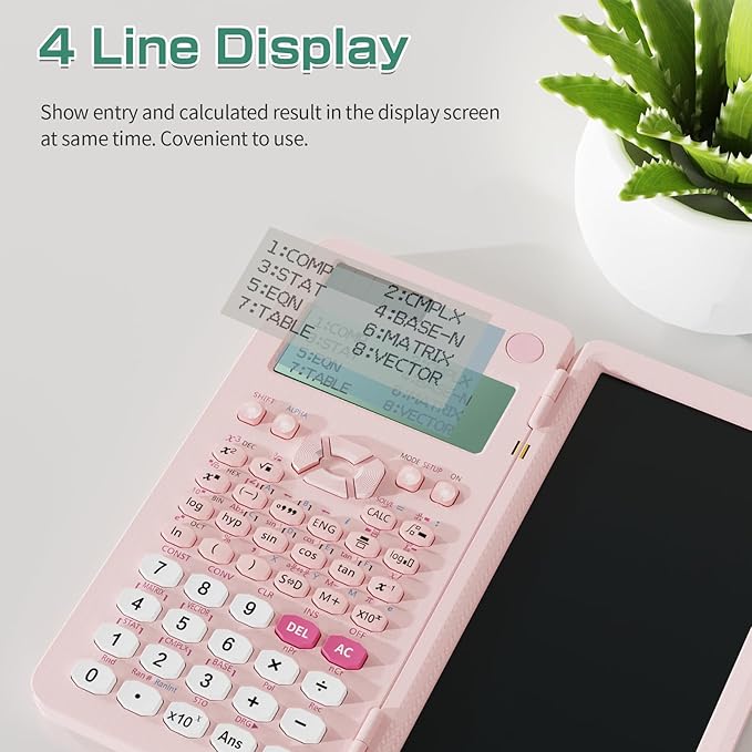 Rechargeable Scientific Calculator for Students, Pink 991ES MAX Foldable Science Calculator with Notepad 417 Function Solar Energy Science Calculators for Middle and High School Supplies (Pink)