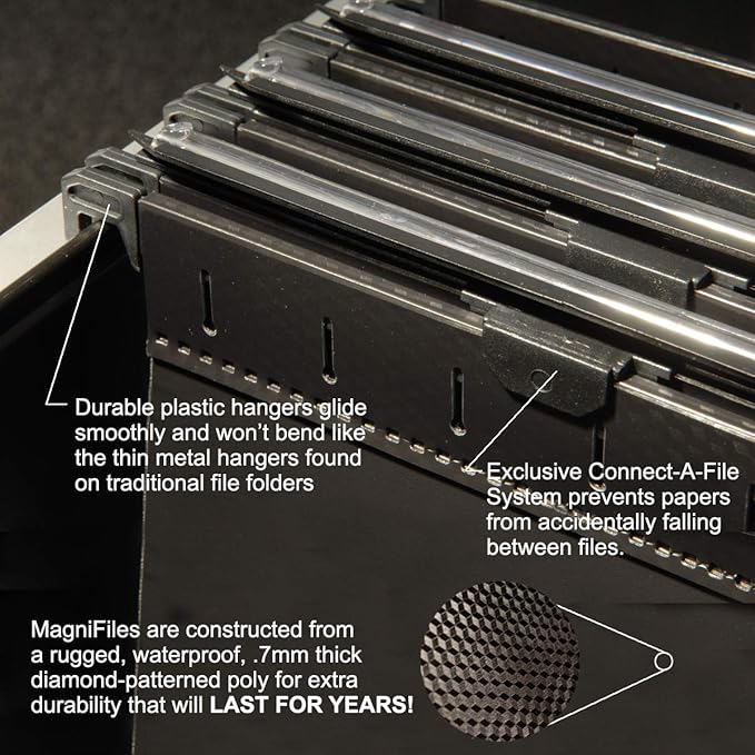 Ultimate Office MagniFile Extra-Capacity Hanging File Folders, 1" Box-Bottom, Letter Size, Feature A Wrap- Around Bungee Security Cord (Set of 4)