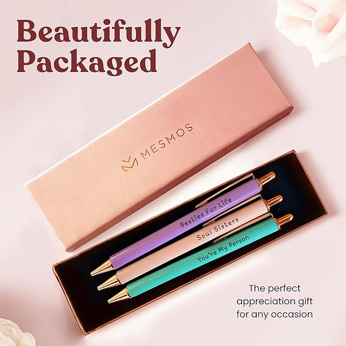 MESMOS 3pc Fancy Pen Set for Women, Gifts for Best Friend Women, Birthday Gifts for Friendship, Long Distance Female Best Friends