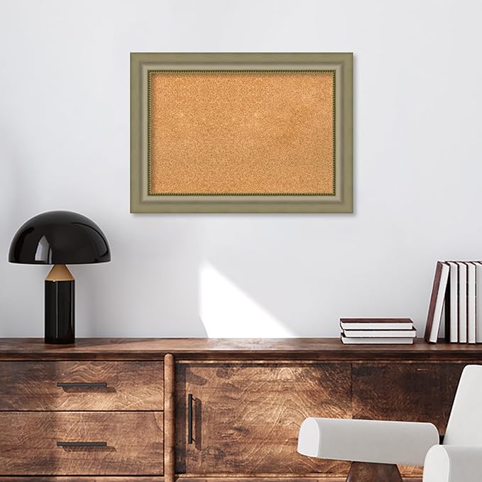 Amanti Art Natural Cork Board for Wall, 21x29 Vision Board with Silver Wood Frame, Medium Corkboard Office Decor for Home Organization, Traditional Corkboard Pinboard to Display Items for Home