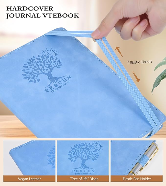 Lined Journal Notebook for Men & Women,200 Pages A5 Hardcover Leather Notebook (5.9"x8.5"), Travel Journal for Work, School, Business Writing, Note Taking, Notepad Diary (Blue)