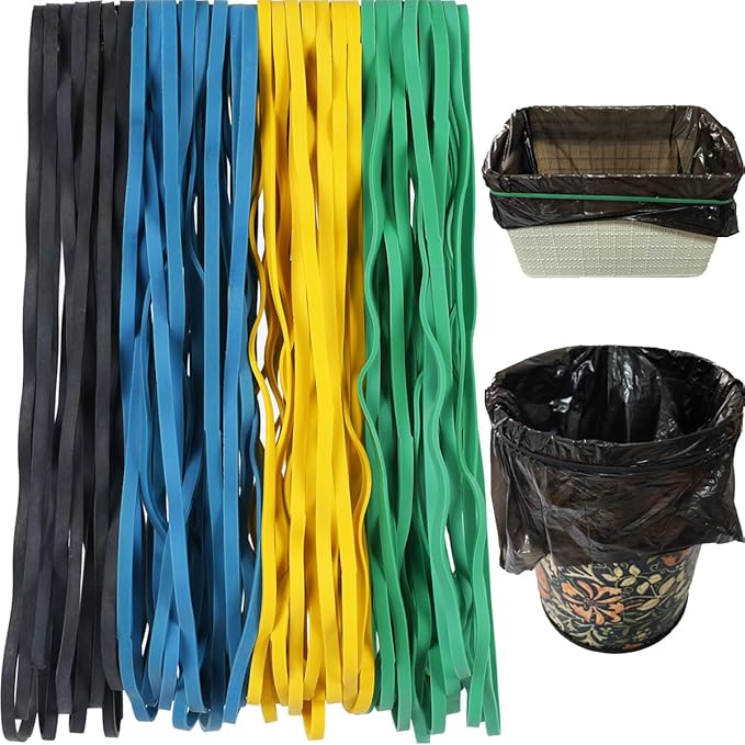 AMUU Trash Can Bands Rubber Bands Large Flat Fold Length 12inch 40 Pieces Fits 8-33 Gallon Trash Cans Heavy Duty Elastic Rubber Bands for File Folders Office Home Supplies