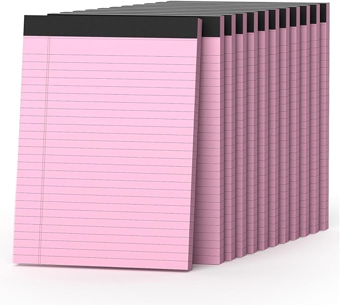 360 Sheets Pink Legal Pads 8.5" x 11" Pack of 12 Note Pads Wide Ruled Lined Paper with Micro-Perforated Writing Notebook 30 Sheets per Pad To-Do List Notepad for School, Office & Home Supplies