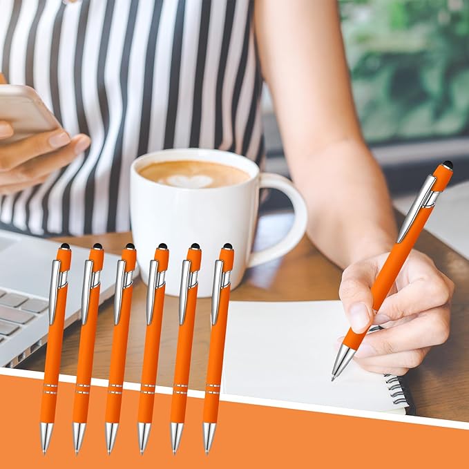 36 Pcs Blue Ink Ballpoint Pen with Stylus 2 in 1 Ballpoint Pen for Touch Screens School Office Coworkers (Orange)