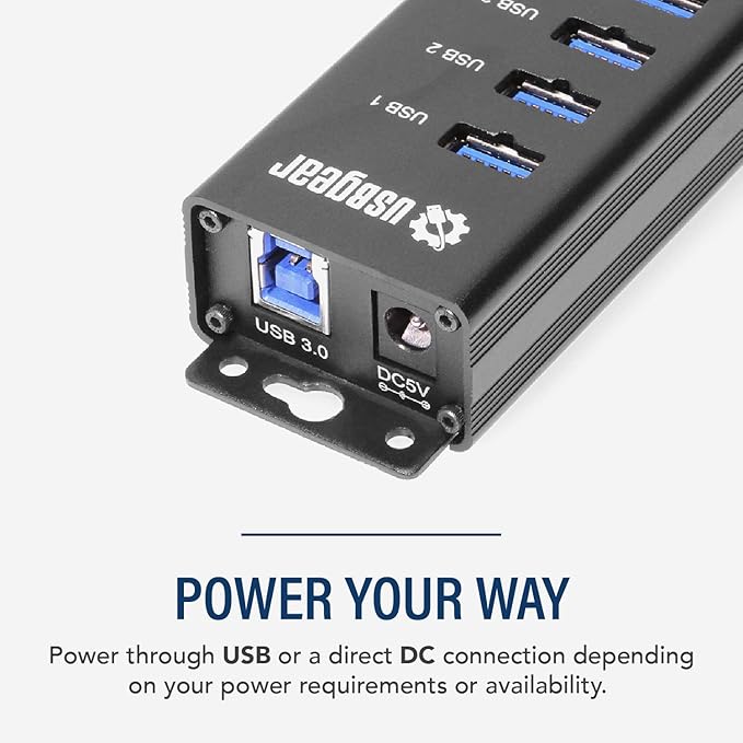 10-Port USB 3.2 Gen 1 Mountable Charging and SuperSpeed Data Hub with 5V/4A Power Adapter and USB Type-A to Type-B Cable Up to 900mA per Port Charging Function Wall and Surface Mounting