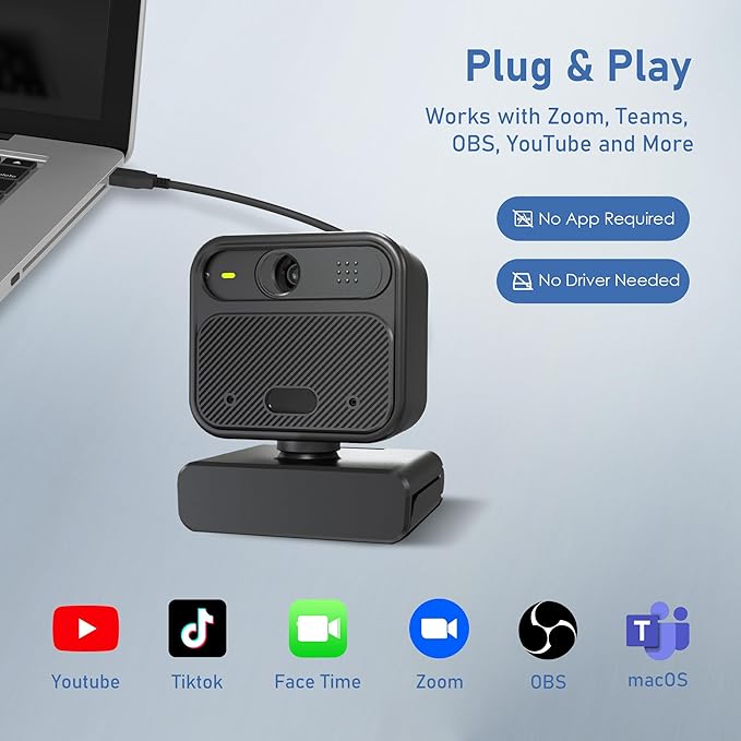 4K Webcam with 2 Microphone, Wide Angle PC Cameras with Mirror & Flip Funtion, Remote, Precise Focus, Privacy Cover, Tripod, Great for Computer, Zoom, OBS, Teams, Laptop, Personal Video Calling