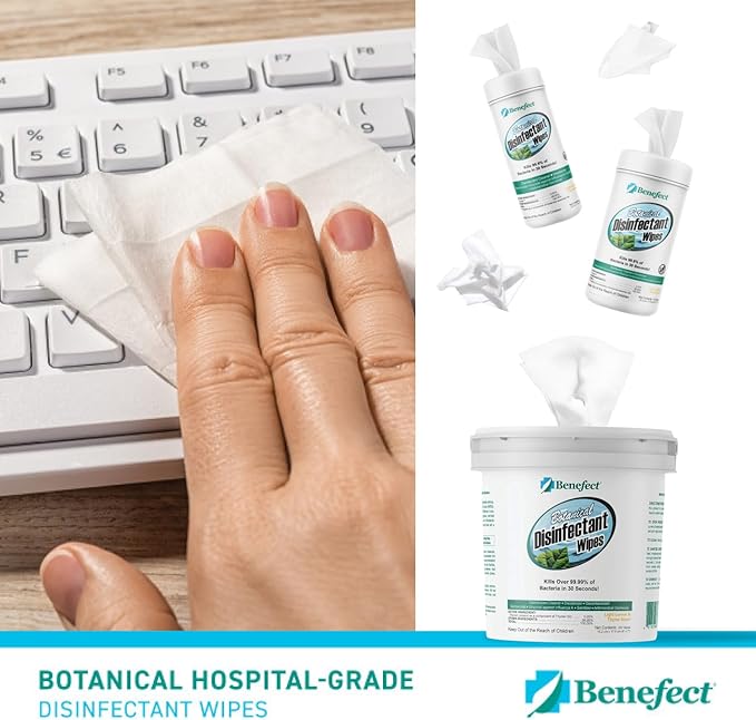Benefect Botanical Disinfectant Wipes – 750 Sanitizing Wipes. 3 Pack of 250 Wipes Per Unit - High Traffic - Gym Wipes, Schools and Food Safe Cleaning (250, 3)