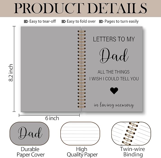 Memorial Gifts for Loss of Dad Grief Notebook Journal, Letters to My Dad in Heaven Journal, Sympathy Notebooks Gifts for Loss of Dad Father, In Loving Memory Sympathy Gifts, 6x8.2In