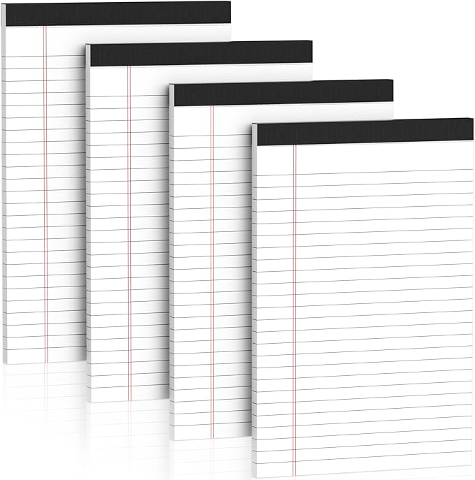 5" x 8" Note Pads 4 Pack of Legal Pads 21lb Notepad College Ruled Legal Pad 30 Sheets Perforated Small Writing Pads Double-Side Printed Pad of Paper for School, College, Office