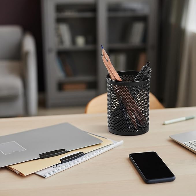 Comix Pen Holder Desk Organizer, Wire Mesh Pencil Cup with Foam Pad and Non-Slip Bottom Office Supplies Desk Accessories for Home Office School, 2 Packs