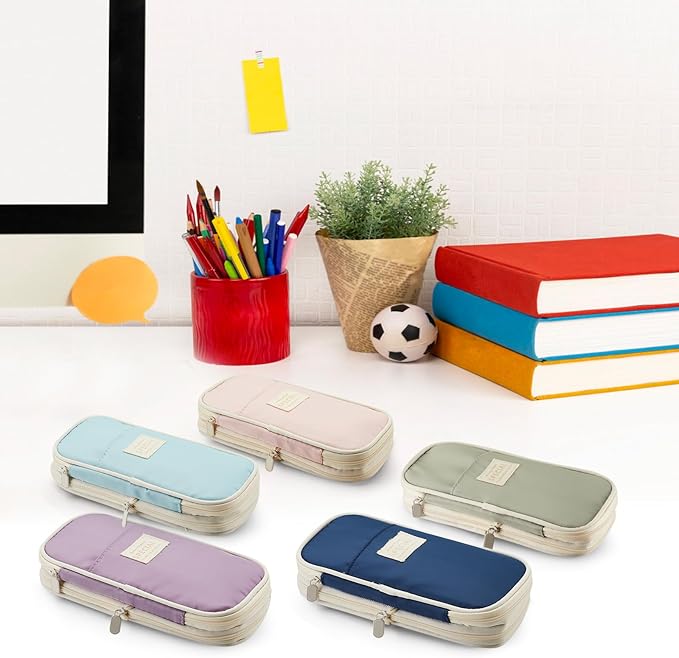 Sonuimy Large Capacity Pencil Case Pouch, Cute Aesthetic Big Capacity Zipper Pencil Cases Pen Portable Office Stationery Makeup Bag, Desk Organizer for College Adults Women Men- Purple
