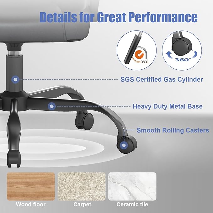 ZZH Executive Office Chair, Leather Desk Computer Chair with Armrests, Mid-Back Swivel Adjustable for Home Office, 8PC, Black