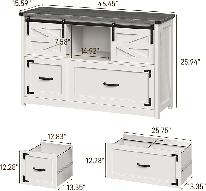 Lateral File Cabinets 2 Drawer with Sliding Barn Doors, Farmhouse Filing Cabinet with 2 Drawer for Home Office,Filing Organization Storage Cabinets for Hanging Files Letter/Legal/F4/A4.(Dark Grey.)
