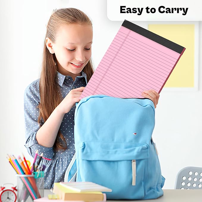 360 Sheets Pink Legal Pads 8.5" x 11" Pack of 12 Note Pads Wide Ruled Lined Paper with Micro-Perforated Writing Notebook 30 Sheets per Pad To-Do List Notepad for School, Office & Home Supplies