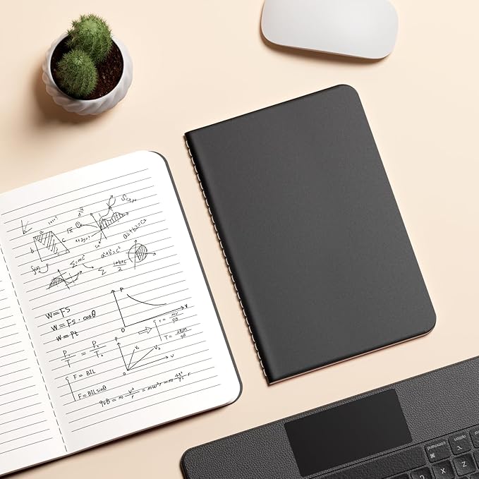 12 Pack College Ruled Notebook Journals Bulk, Lined Paper, 60 Page, 5.5x8.3 inch, A5, Travel Journal Set for Travelers, Students, Church, Office, Writing Diary Subject Notebooks Planner, Black