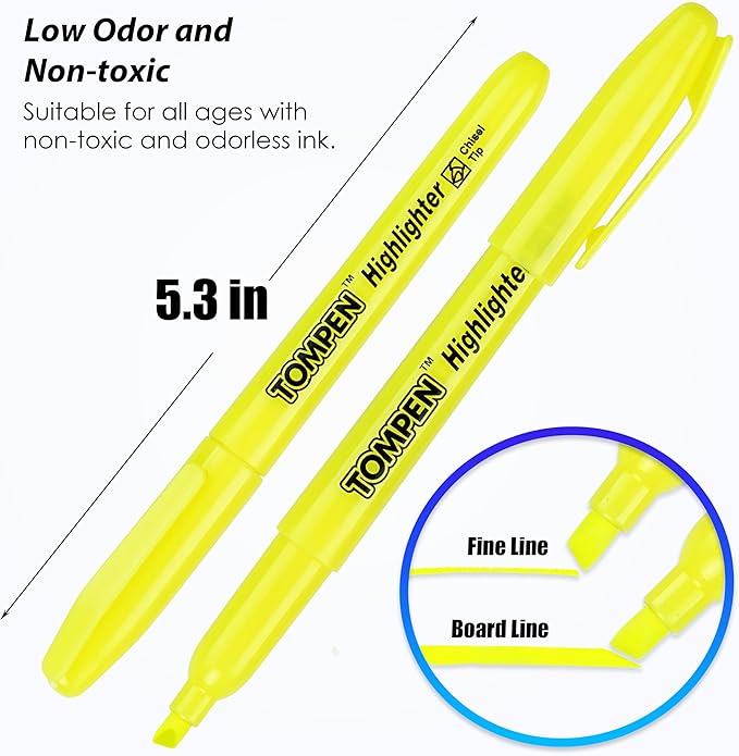 Highlighters Yellow 48 Pack – Bulk Chisel Tip High lighter Marker Set for School, Office, Bible Study, Journaling – Smear-Free, Quick Dry Ink – Fluorescent Pens for Teachers & Students