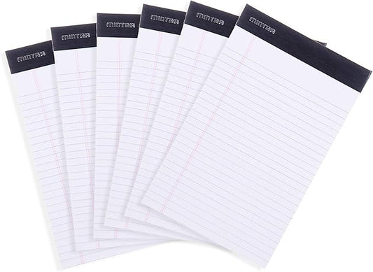 Mintra Office Legal Pads - ((BASIC WHITE 6pk, 5in x 8in, NARROW RULED))