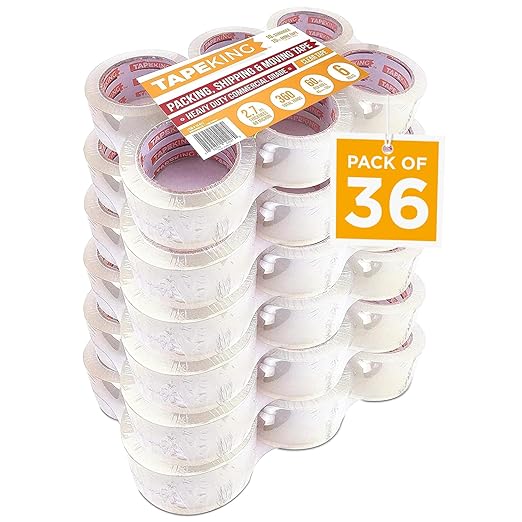 Tape King Clear Packing Tape - 60 Yards Per Roll (36 Rolls) - 1.88 Inch Wide Stronger & Thicker 2.7mil, Heavy Duty Adhesive Industrial Depot Tape for Moving Packaging Shipping, Office & Storage