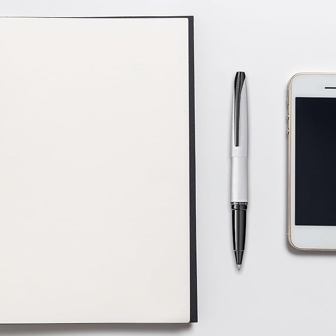 Cross ATX Refillable Rollerball Pen Presented in a Luxury Gift Box - Medium Point, Black Ink, Sandblasted Chrome