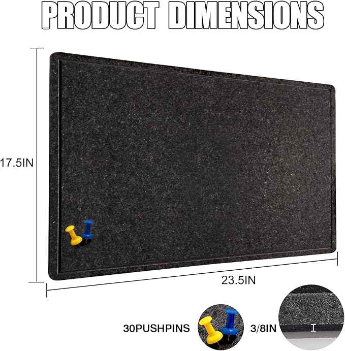Bulletin Board - 23.5 x 17.5 inches Decorative Felt Pin Board - Cork Board Alternative for Wall - Foldable Photo Board Self-Adhesive Prayer Board with 20 Pushpins - Dark Gray