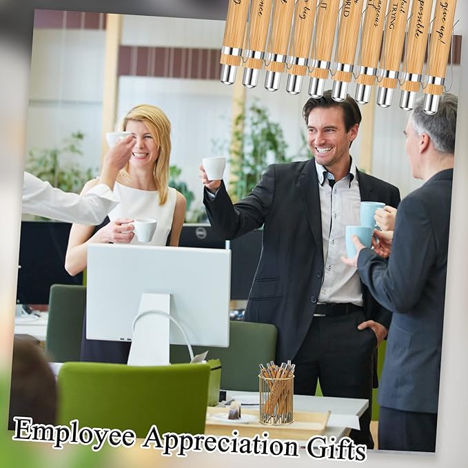 Fulmoon 100 Pcs Employee Appreciation Gifts Bulk Inspirational Bamboo Pens Motivational Thank You Wood Writing Ballpoint Pens for Coworkers Team Staff Leadership Teacher Student Back to School Gifts