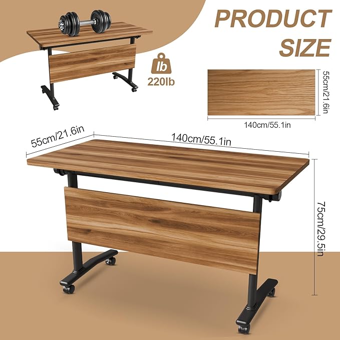 Conference Room Table with Flip-Top Design for Dynamic Meetings, Business Table Computer Desk with Heavy-Duty Frame,Foldable Seminar Meeting Tables for Home Office (6, C, 55.1IN)