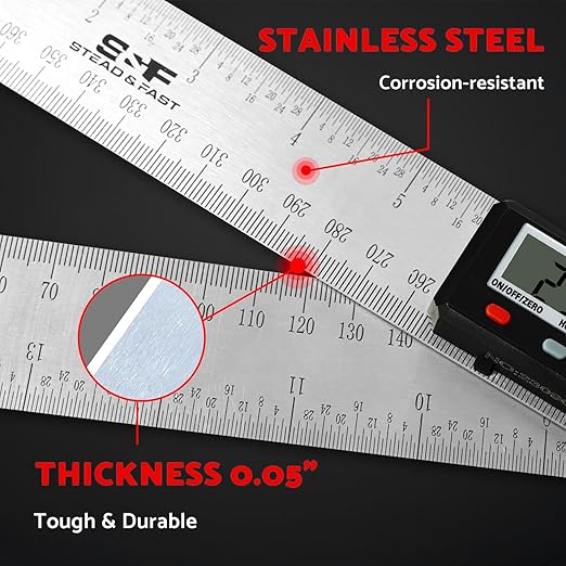 Digital Angle Finder Tool for Woodworking 7 inch / 200 mm, Stainless Steel with Case, Digital Protractor Angle Finder for Measurement by S&F STEAD & FAST