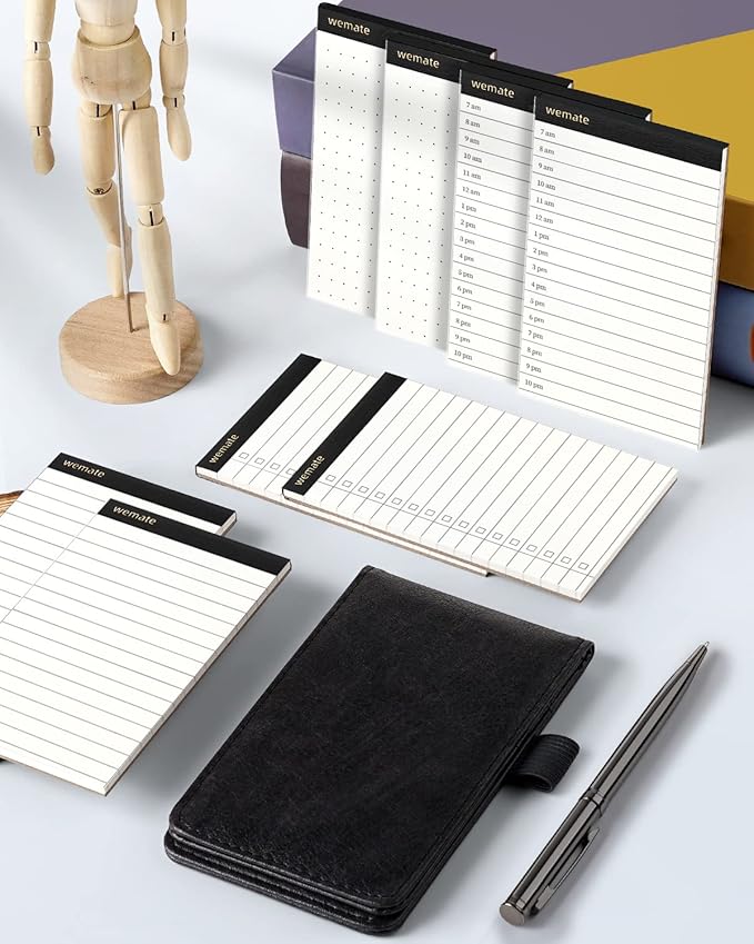WEMATE 10 Pieces Notepad Holder Set Pocket Notebook - Included Mini Pocket Notepad Holder Set with 8 Memo Book Refills and Metal Pen for Meetings, Daily Records, and Notes 3 x 5 Inch (Brown)