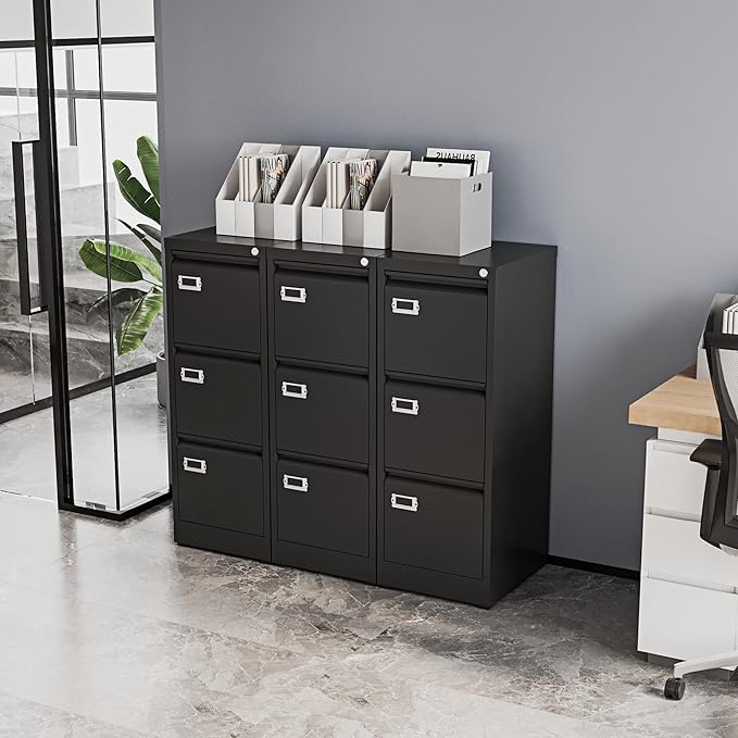 Vertical File Cabinets - 3 Drawers 17.8" Deep Lockable Filing Cabinet - Metal Storage Cabinets for Home Office to Hanging Files Letter/Legal/F4/A4 Size