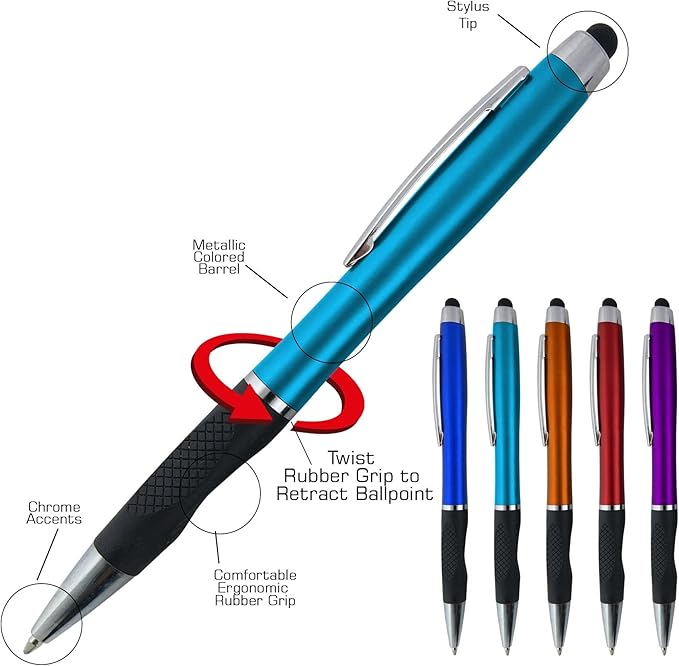 Personalized Pens With your Custom Logo or Text-300 Pack Bulk-for Businesses, Parties, and Events, 2 in 1 Ballpoint Pen + Capacitive Stylus Compatible with Touchscreen Devices, Gold Barrel, Blue Ink