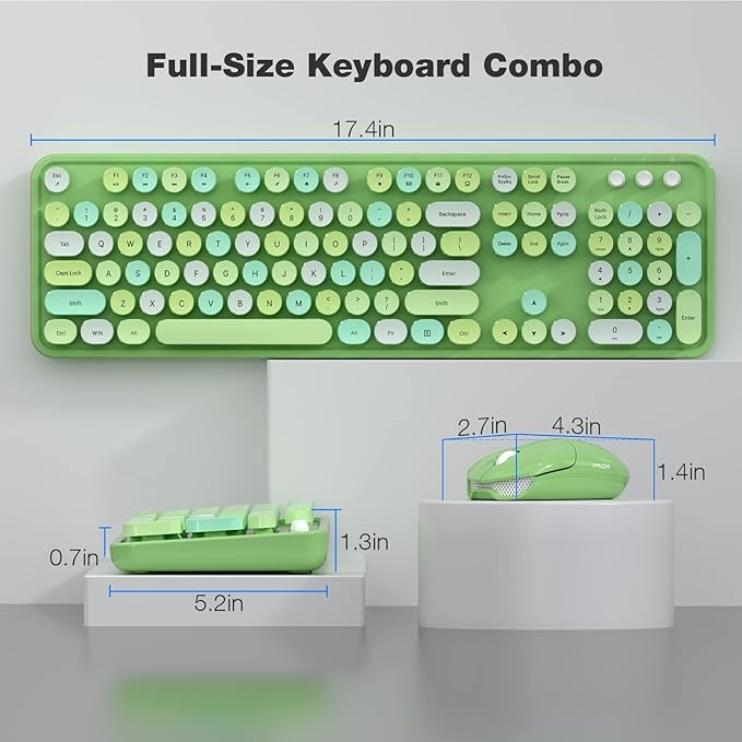 Wireless Keyboard and Mouse Combo, MOWUX Colorful Computer Full Size 2.4G Plug and Play Wireless Typewriter Keyboard and Mouse Set for Windows, Computer, Desktop, PC, Notebook (Green Colorful)