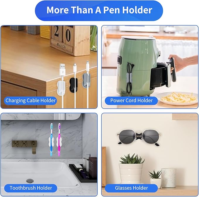 12PCS Pen Holder for Desk, Upgraded Adhesive Pen Pencil Holder for Desk Wall Clipboard Car Silicone Pens Markers Pencils Organizer Teacher Supplies Office Supplies (12PCS Multicolor)