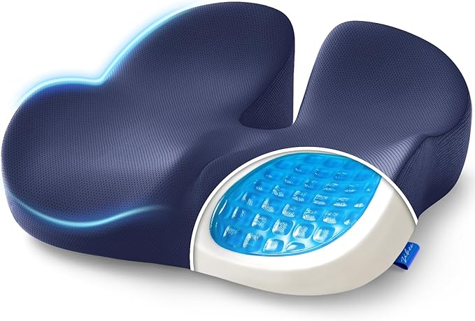 ZIKEE Car Seat Cushion for Driving with Cooling Gel, Ergonomic Memory Foam Seat Cushion for Car Provides Sciatica, Back, Tailbone Pain Relief and Intimate Ventilation, Anti-Slip & Breathable Cover