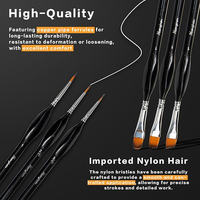 10 Pieces Exquisite Detail Paint Brush Set with Copper Tube and Special Double - Wire - Binding Process,Birch Wood Pen,Triangular Grip. Suitable Oil, Watercolour, Acrylic, Digital Painting