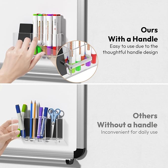 NIUBEE Magnetic Dry Erase Marker Holder for Whiteboard, Acrylic Magnetic Pen Holder for Refrigerator, Fridge, Locker, Magnet Pencil Cup Organizer for Classroom, Office, School, Home, Work, Desk