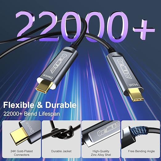 USB C to C Fiber Optic Extension Cable 50M/165FT, USB 3.2 10Gbps Long Distance Active Optical USB C GEN2 Cable for VR/AR, Quest2, Webcam, Camera, Mini PC and More - Grey