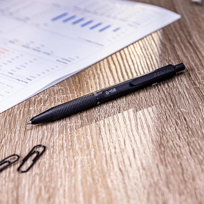 Zebra Pen G-450 Gel Pen 1-Pack, Black Ink, 0.7mm Medium Point, Black Brass Barrel, Textured Rubber Grip, Secure Metal Clip, Refillable (49511)