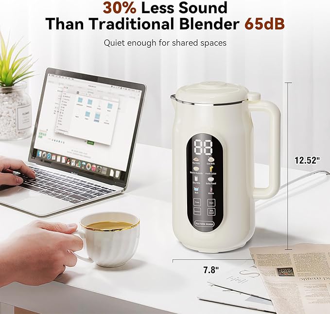 10-in-1 Nut Milk Maker Machine, 41oz Plant-Based Milk Blender with IMD Screen – Self-Cleaning, 12H Delay Start, Keep Warm, Automatic for Soy/Oat/Almond Milk, Juice, Smoothie, Soup, Boil Water & Cream