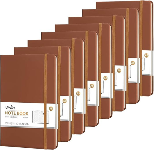 ViVin Lined Journal Notebooks for Work, 192 Pages, Medium 5.5 x 8.3 inch, College Ruled, A5 Hardcover Journaling Notebooks for Writing, 8 Pack Bulk