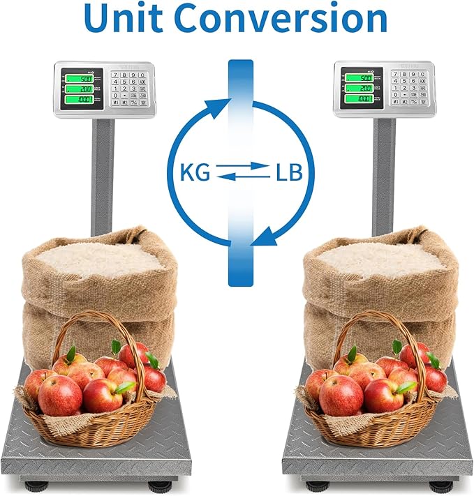 TUFFIOM 661lbs Electronic Industrial Commercial Platform Scale,Stainless Steel High-Definition LCD Display,Digital Floor Heavy Duty,Luggage Package Price Computing Postal Shipping Mailing,Grey