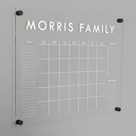 Personalized Clear Acrylic Calendar for Wall, Calendar Whiteboard for Wall, Dry Erase Wall Calendar, Wall Calendar Organizer System for Home (Block, White, 23"W x18.5"H)